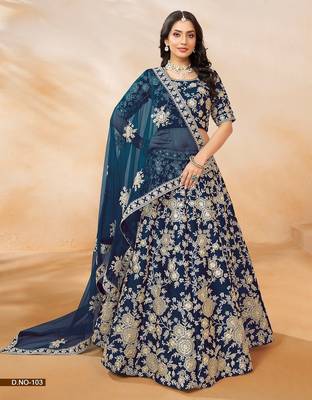 Blue Art Silk Embroidered Semi Stitched Lehenga Choli Size Up To 42 2