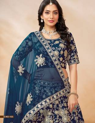Blue Art Silk Embroidered Semi Stitched Lehenga Choli Size Up To 42 3