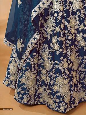 Blue Art Silk Embroidered Semi Stitched Lehenga Choli Size Up To 42 4