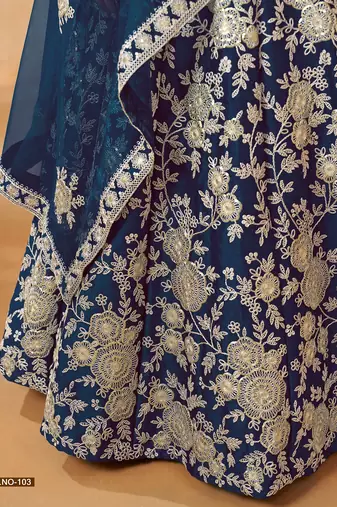 Blue Art Silk Embroidered Semi Stitched Lehenga Choli Size Up To 42