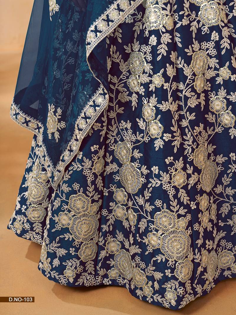 Blue Art Silk Embroidered Semi Stitched Lehenga Choli Size Up To 42