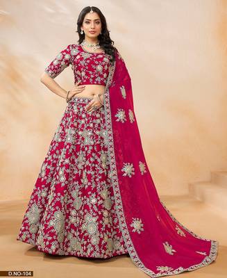 Pink Art Silk Embroidered Semi Stitched Lehenga Choli Size Up To 42 1