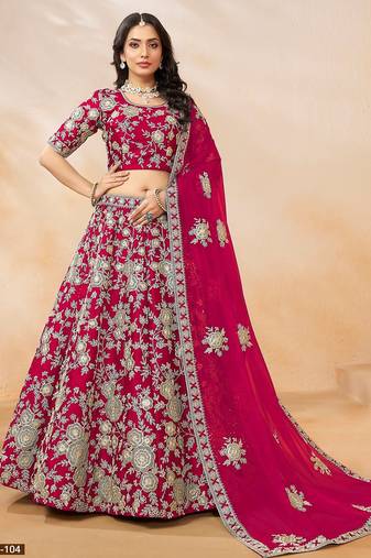 Pink Art Silk Embroidered Semi Stitched Lehenga Choli Size Up To 42