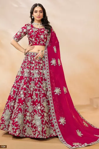 Pink Art Silk Embroidered Semi Stitched Lehenga Choli Size Up To 42