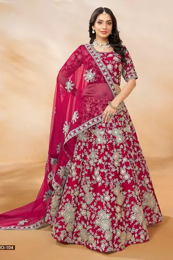 Pink Art Silk Embroidered Semi Stitched Lehenga Choli Size Up To 42