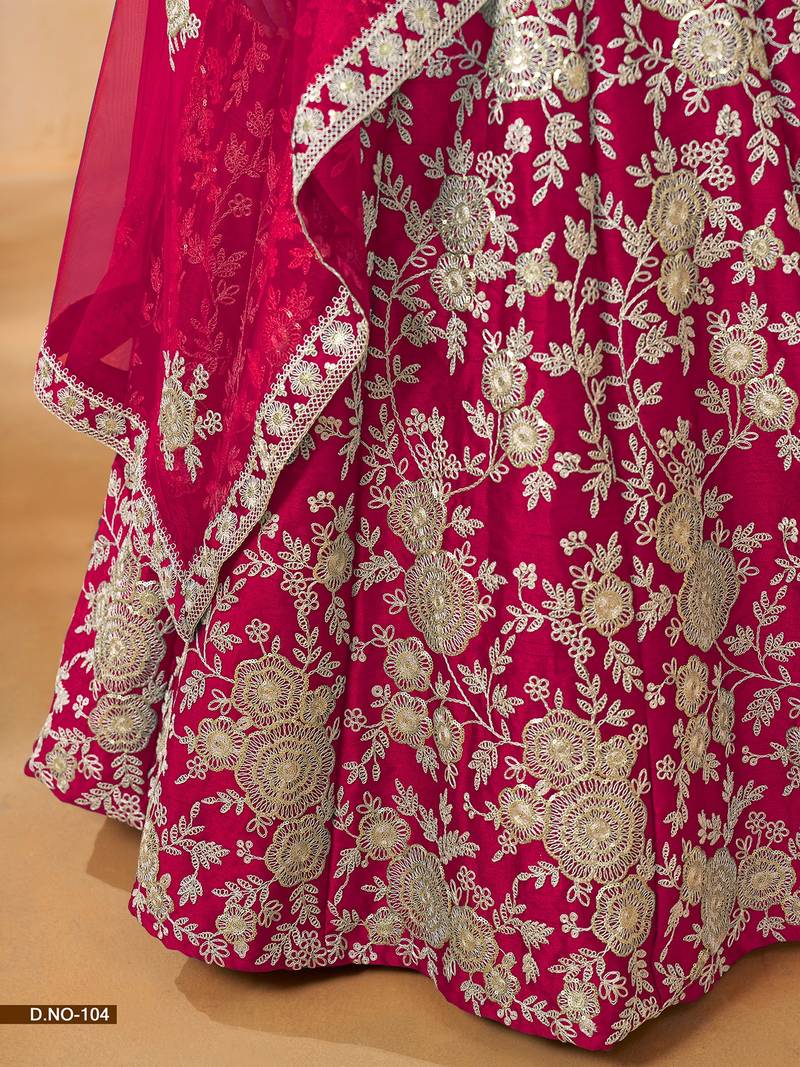 Pink Art Silk Embroidered Semi Stitched Lehenga Choli Size Up To 42