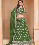 Green Organza Embroidered Semi Stitched Lehenga Choli Size Up To 42