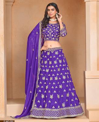 Blue Organza Embroidered Semi Stitched Lehenga Choli Size Up To 42 1