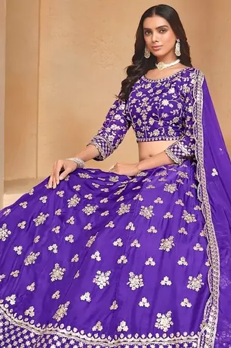 Blue Organza Embroidered Semi Stitched Lehenga Choli Size Up To 42