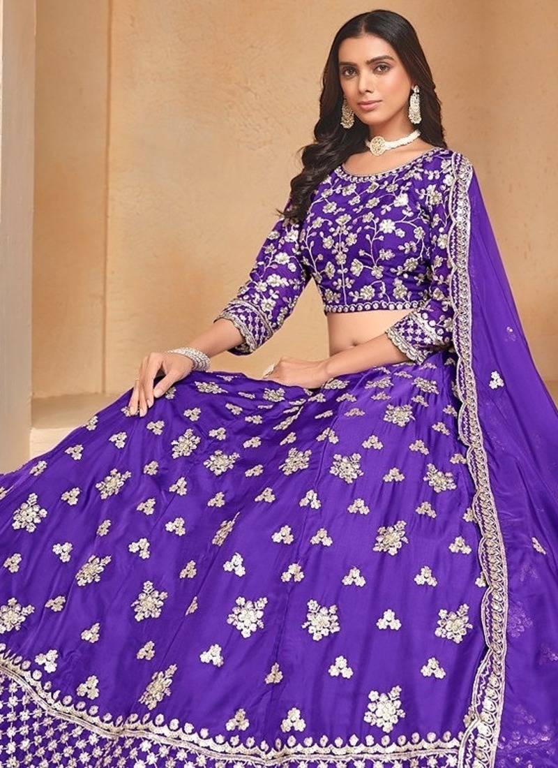 Blue Organza Embroidered Semi Stitched Lehenga Choli Size Up To 42