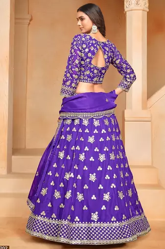 Blue Organza Embroidered Semi Stitched Lehenga Choli Size Up To 42