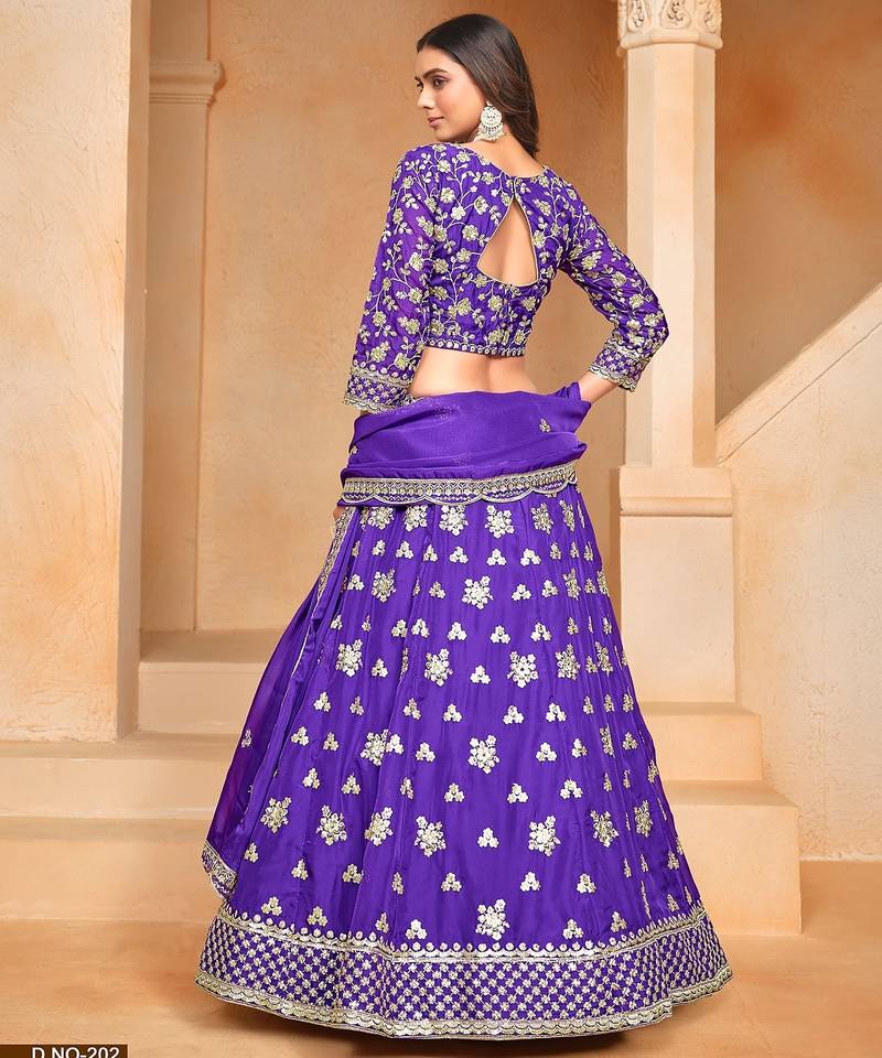 Blue Organza Embroidered Semi Stitched Lehenga Choli Size Up To 42