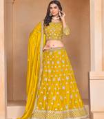 Yellow Organza Embroidered Semi Stitched Lehenga Choli Size Up To 42