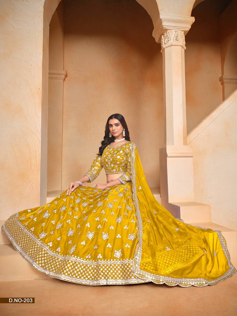 Yellow Organza Embroidered Semi Stitched Lehenga Choli Size Up To 42