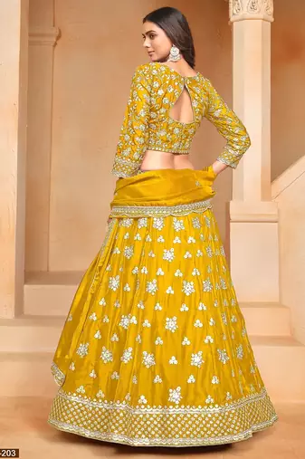 Yellow Organza Embroidered Semi Stitched Lehenga Choli Size Up To 42