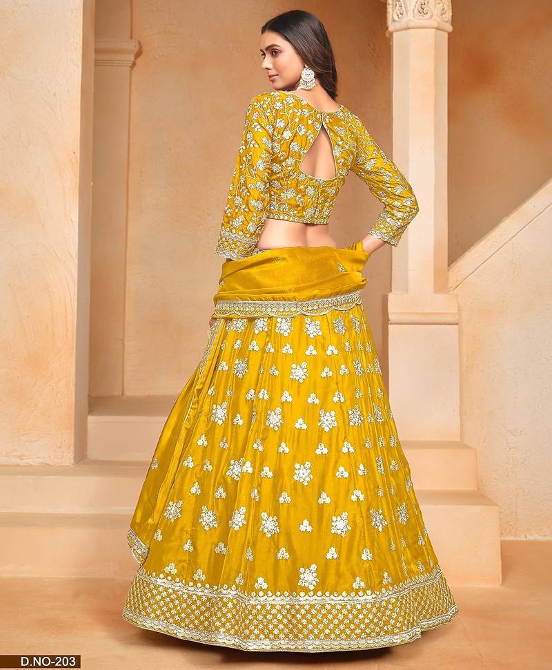 Yellow Organza Embroidered Semi Stitched Lehenga Choli Size Up To 42