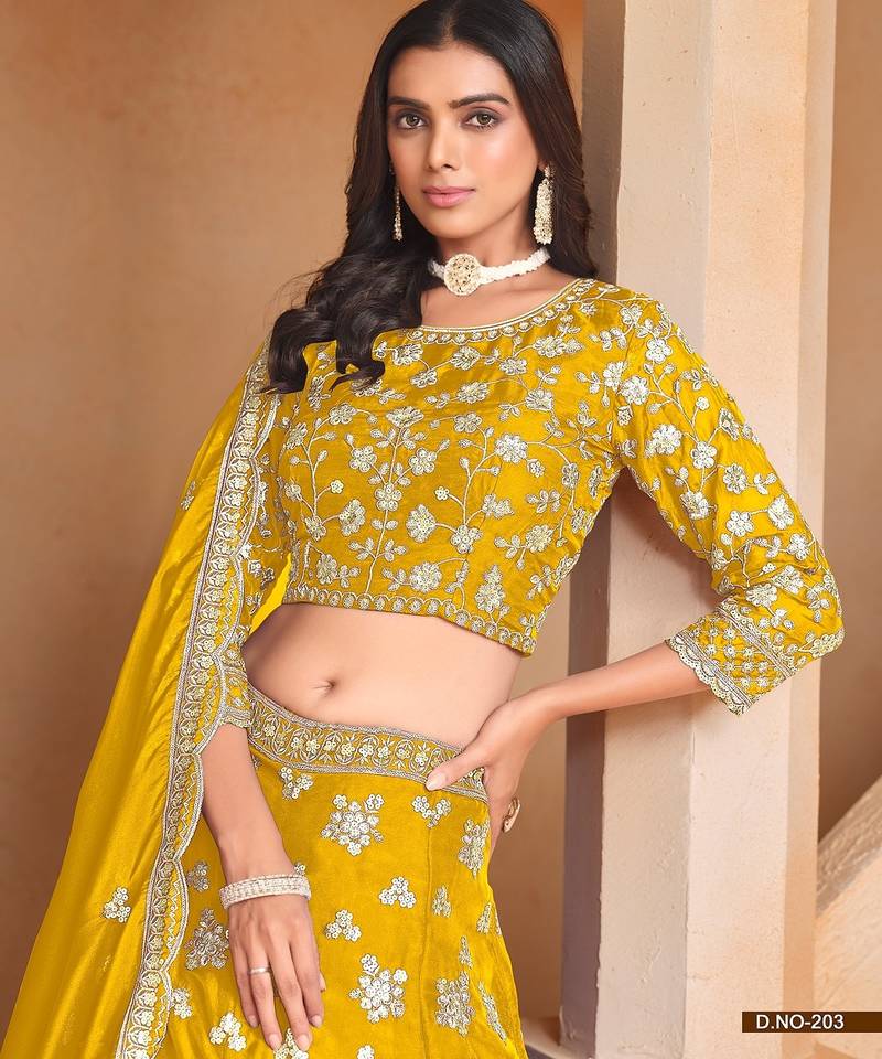 Yellow Organza Embroidered Semi Stitched Lehenga Choli Size Up To 42