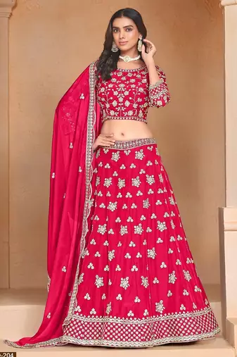 Pink Organza Embroidered Semi Stitched Lehenga Choli Size Up To 42
