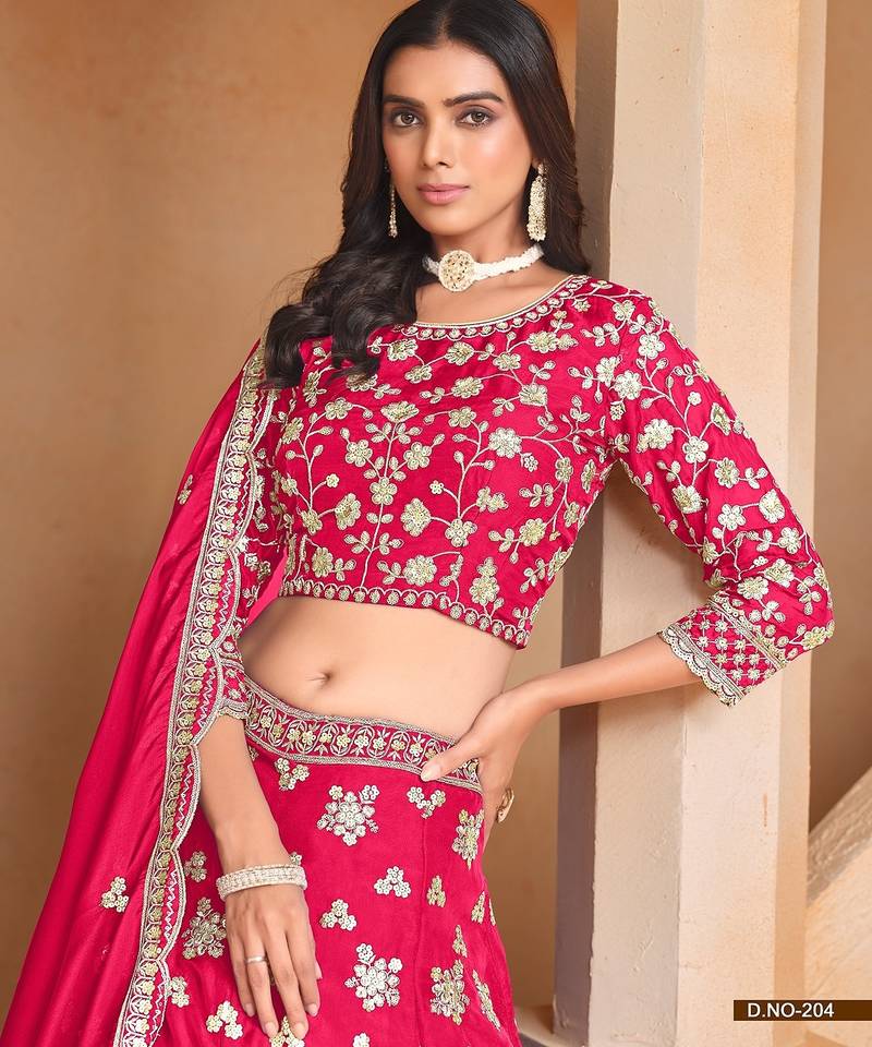 Pink Organza Embroidered Semi Stitched Lehenga Choli Size Up To 42