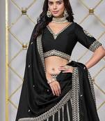 Black Net Embroidered Semi Stitched Lehenga Choli Size Up To 42
