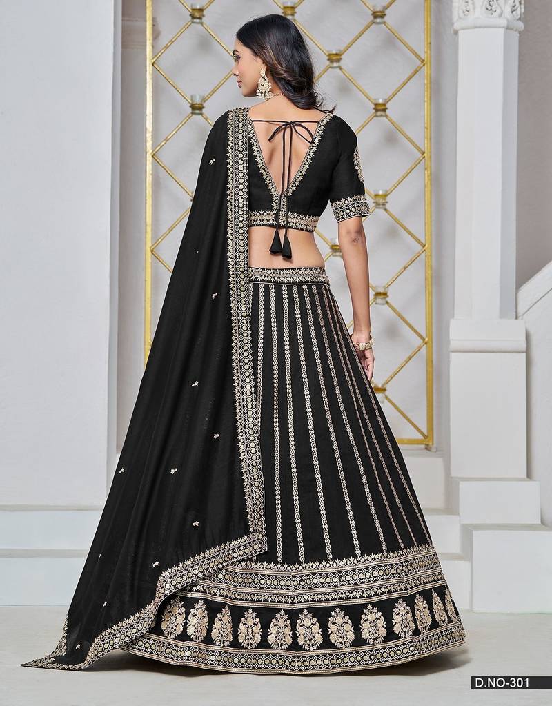 Black Net Embroidered Semi Stitched Lehenga Choli Size Up To 42