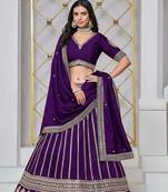 Violet Net Embroidered Semi Stitched Lehenga Choli Size Up To 42