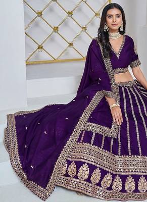 Violet Net Embroidered Semi Stitched Lehenga Choli Size Up To 42 2