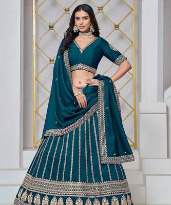 Green Net Embroidered Semi Stitched Lehenga Choli Size Up To 42 1