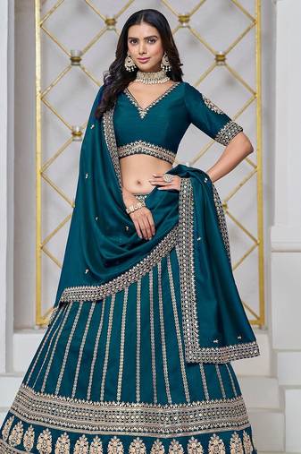 Green Net Embroidered Semi Stitched Lehenga Choli Size Up To 42