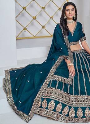 Green Net Embroidered Semi Stitched Lehenga Choli Size Up To 42 2