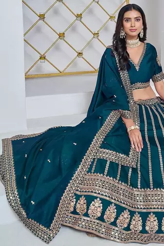 Green Net Embroidered Semi Stitched Lehenga Choli Size Up To 42