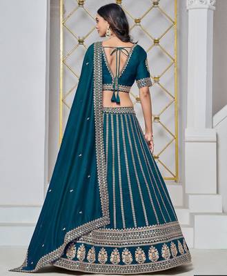 Green Net Embroidered Semi Stitched Lehenga Choli Size Up To 42 3