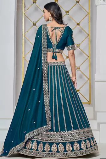 Green Net Embroidered Semi Stitched Lehenga Choli Size Up To 42