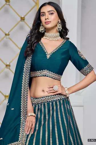 Green Net Embroidered Semi Stitched Lehenga Choli Size Up To 42