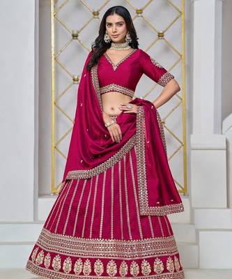 Pink Net Embroidered Semi Stitched Lehenga Choli Size Up To 42 1