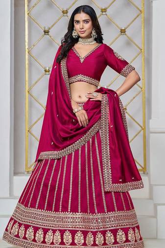 Pink Net Embroidered Semi Stitched Lehenga Choli Size Up To 42