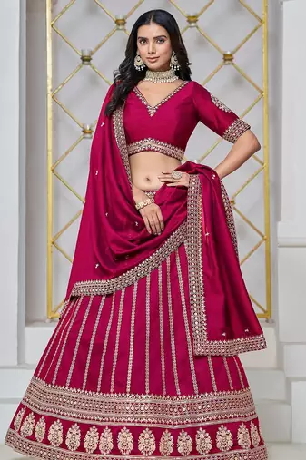 Pink Net Embroidered Semi Stitched Lehenga Choli Size Up To 42