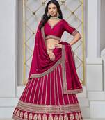 Pink Net Embroidered Semi Stitched Lehenga Choli Size Up To 42