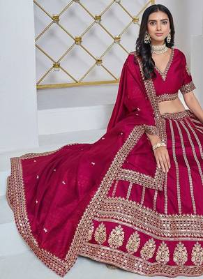Pink Net Embroidered Semi Stitched Lehenga Choli Size Up To 42 2