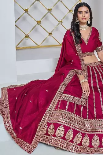 Pink Net Embroidered Semi Stitched Lehenga Choli Size Up To 42
