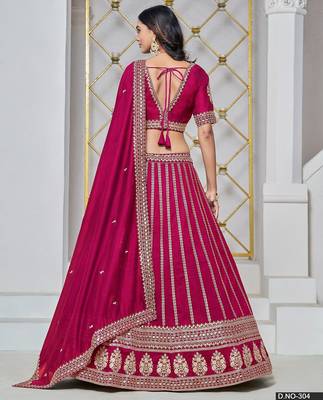 Pink Net Embroidered Semi Stitched Lehenga Choli Size Up To 42 3