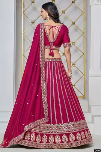 Pink Net Embroidered Semi Stitched Lehenga Choli Size Up To 42