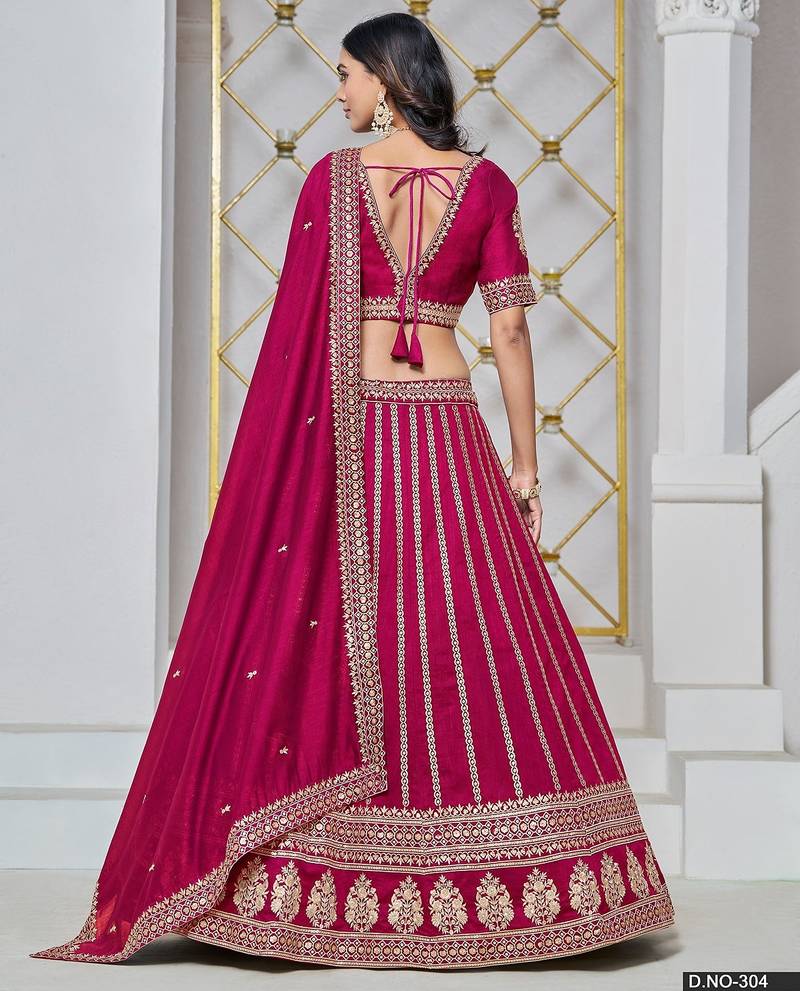 Pink Net Embroidered Semi Stitched Lehenga Choli Size Up To 42
