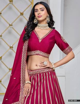 Pink Net Embroidered Semi Stitched Lehenga Choli Size Up To 42 4