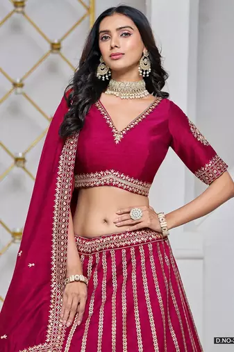 Pink Net Embroidered Semi Stitched Lehenga Choli Size Up To 42