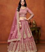 Pink Net Embroidered Semi Stitched Lehenga Choli Size Up To 42