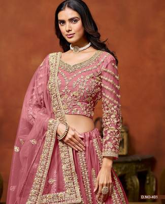 Pink Net Embroidered Semi Stitched Lehenga Choli Size Up To 42 4