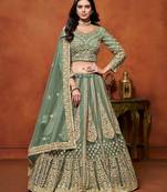 Green Net Embroidered Semi Stitched Lehenga Choli Size Up To 42