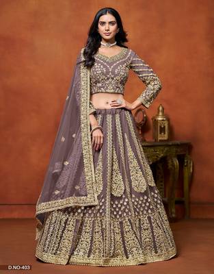Purple Net Embroidered Semi Stitched Lehenga Choli Size Up To 42 1