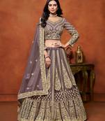 Purple Net Embroidered Semi Stitched Lehenga Choli Size Up To 42